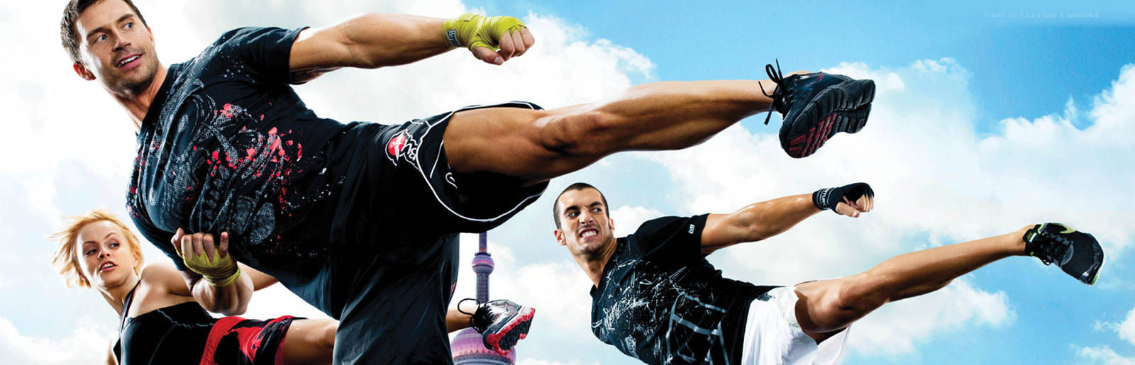 Gym member performing back kick